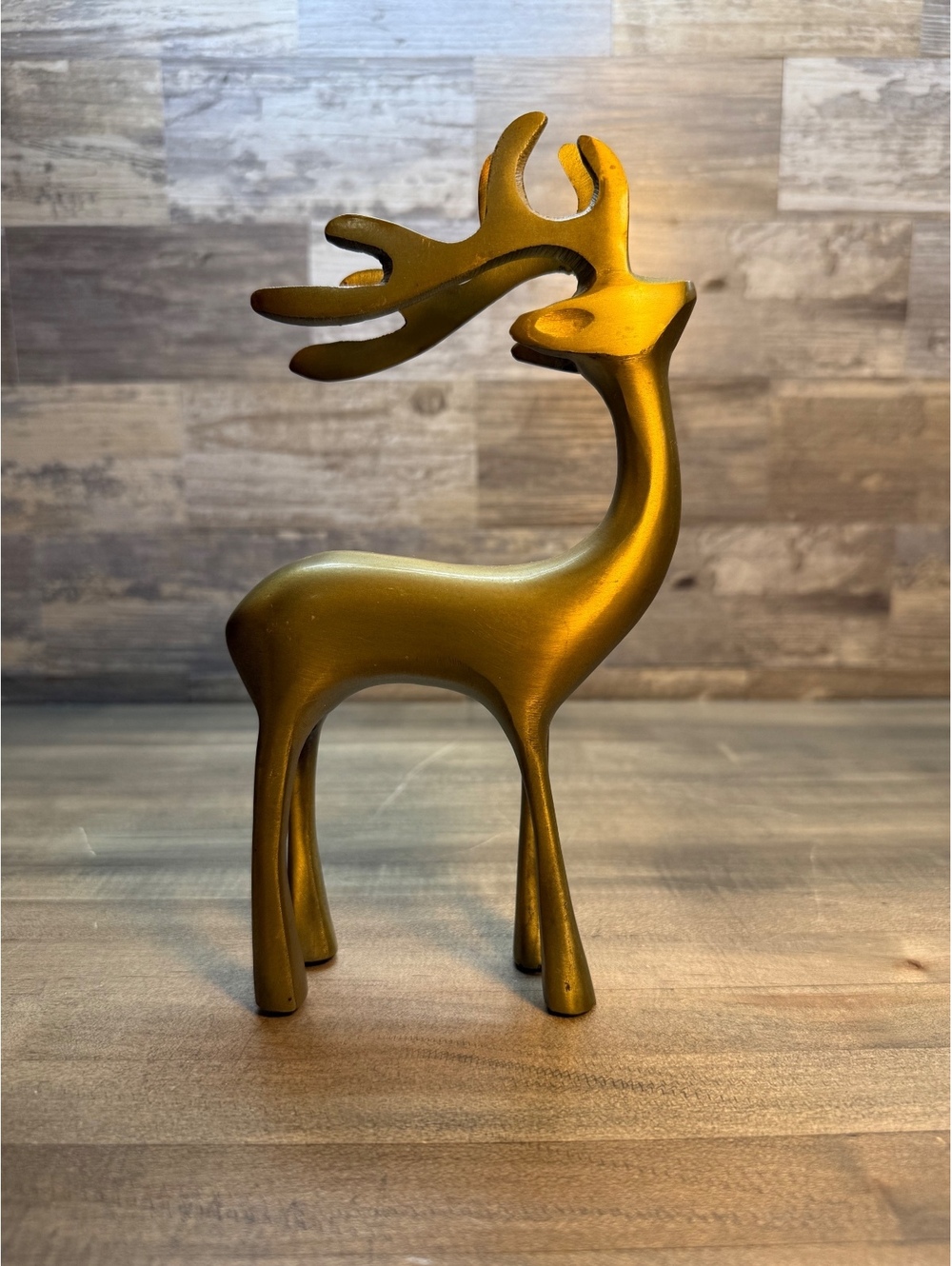 Gold Tone Deer Figurine Mid Century Modern Style 8” Christmas Decor (x0x/x12)